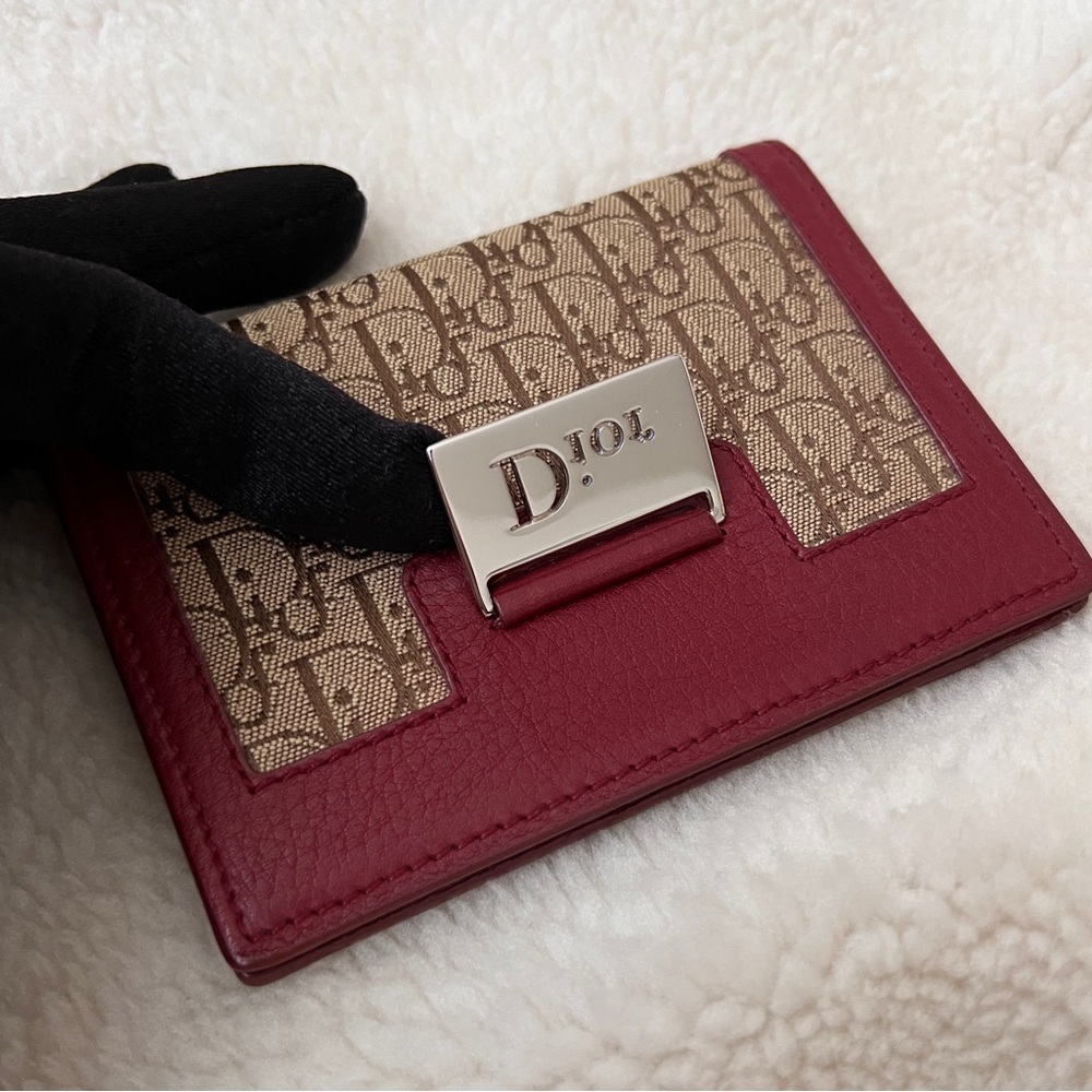 Auth Vintage Dior Oblique Logo Maroon Bi-Fold Card Case - Excellent Condition - Picture 6 of 9